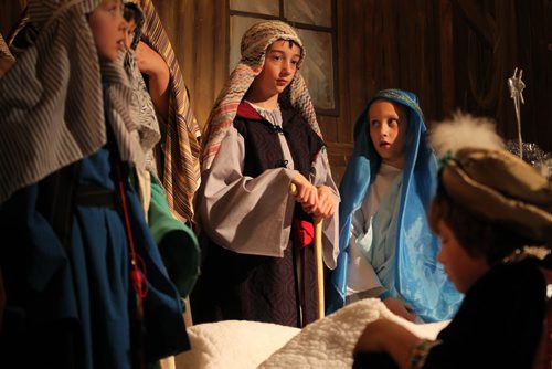 Young actors Daisy Uhres-Todd (Mary) and Owen Mills (Joseph) stand next to baby Jesus in Back to the Manger:  A Living Nativity performed by Headingley United Church Theatre Group at the Van Massenhovens Farm, 1588 Bobiche St. in Headingley Saturday afternoon. A second performance will be held at 1pm Sunday afternoon. Tickets $15 each (includes hot lunch). Standup  Nov 29,  2014 Ruth Bonneville / Winnipeg Free Press