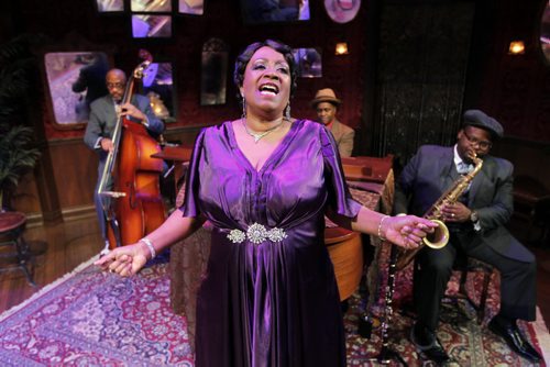 A scene from The Devil's Music: The Life and Blues of Bessie Smith will be performed onstage today at the Tom Hendry Warehouse. The show stars Miche Braden as singer Besse Smith, and the band Jim Hankins on bass, Aaron Graves on piano, and Anthony E. Nelson Jr. on saxophone. BORIS MINKEVICH / WINNIPEG FREE PRESS December 1, 2014