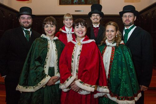 The Yuletide Singers is made up of some of the best classically trained singers in the city - there are 15 to 20 in total - but they sing in groups of four, a cappella, during the Xmas season at private parties, corporate events and malls. (l-r) Scott Reimer, Paula Potosky, Cara Ciekiewicz, Julie Biggs, John Van Benthem, Claire Fast and Kevin Aichele. 141130 - Tuesday, November 02, 2014 -  (MIKE DEAL / WINNIPEG FREE PRESS)