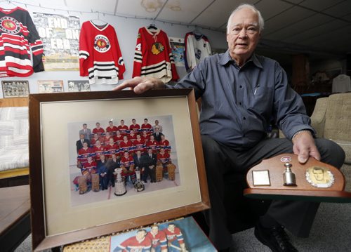 SPORTS - Ab McDonald  has fond memories of Jean. with video  (Ken/Tyler) Kirbyson story.With 1960 Stanley Cup team photo . Former original Winnipeg Jet captain Ab McDonald won two Stanley Cups with Jean Beliveau in Montreal in the late 1950s.Dec. 3 2014 / KEN GIGLIOTTI / WINNIPEG FREE PRESS