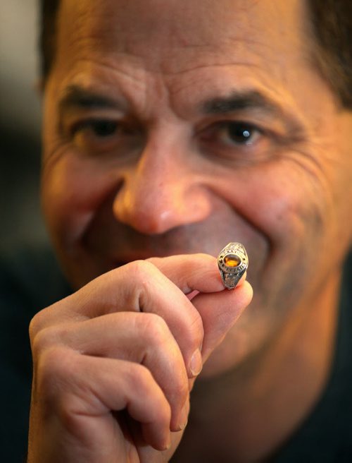 Rob Stanger and his returned grad-present ring from Brandon Univercity, See Gord Sinclair's  interview. December 3, 2014 - (Phil Hossack / Winnipeg Free Press)