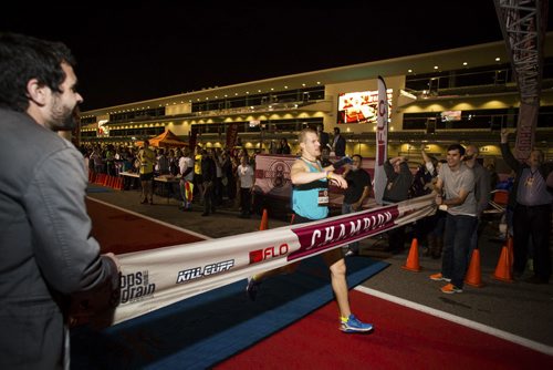 Winnipegger Corey Gallagher wins the Men's Elite Beer Mile in Austin, TX December 2, 2014.  Gallagher's time for running one mile and drinking four beers was 5.00.23 minutes. Drew Anthony Smith for the Winnipeg Free Press.  Austin, TX Beer Mile Championship