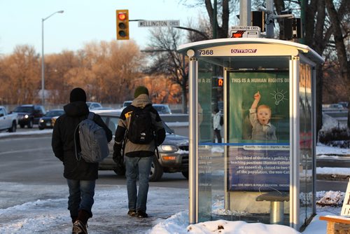 An Ad about Ontario's public school funding is seen at the bus shelter on Academy at Wellington because of the CMHR being located in Winnipeg. See Kevin Rollason's story.  Dec 04,  2014 Ruth Bonneville / Winnipeg Free Press