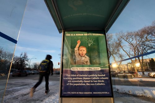 An Ad about Ontario's public school funding is seen at the bus shelter on Academy at Wellington because of the CMHR being located in Winnipeg. See Kevin Rollason's story.  Dec 04,  2014 Ruth Bonneville / Winnipeg Free Press