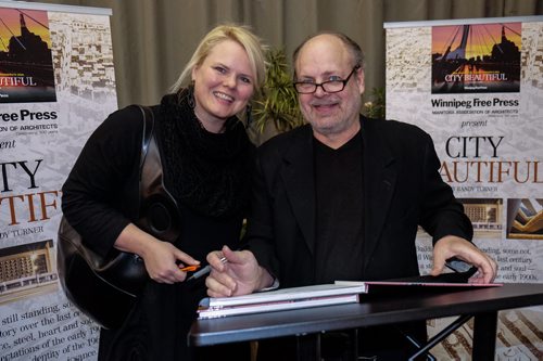 Architect Johanna Hurme (left) with Author Randy Turner (right) at the launch of the Winnipeg Free Press book City Beautiful at McNally Robinson Thursday evening. 141204 - Thursday, December 04, 2014 -  (MIKE DEAL / WINNIPEG FREE PRESS)