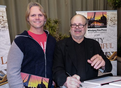 Architect Brian Bellamy (left) with Author Randy Turner (right) at the launch of the Winnipeg Free Press book City Beautiful at McNally Robinson Thursday evening. 141204 - Thursday, December 04, 2014 -  (MIKE DEAL / WINNIPEG FREE PRESS)