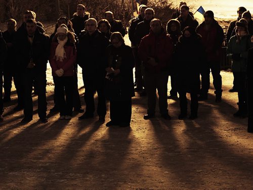 December 7, 2014 - 141207  -  Members of Winnipeg's Ukrainian community gather for a rally at the Manitoba Legislature to mark the first anniversary of Euromaidan, Sunday, December 7, 2014. John Woods / Winnipeg Free Press