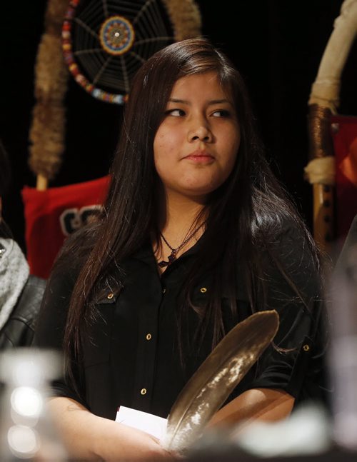 Rinelle Harper being honoured at AFN with an eagle feather at AFN Special Chiefs Assembly held at RBC Winnipeg Convention  Dec. 9 2014 / KEN GIGLIOTTI / WINNIPEG FREE PRESS