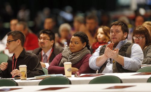 delegates appauld  motions at AFN Special Chiefs  Assembly  at the RBC Winnipeg Convention Centre -AFN Special Chiefs Assembly held at RBC Winnipeg Convention Centre , Grand Chief David Harper speaks at opening ceremonies Dec. 9 2014 / KEN GIGLIOTTI / WINNIPEG FREE PRESS