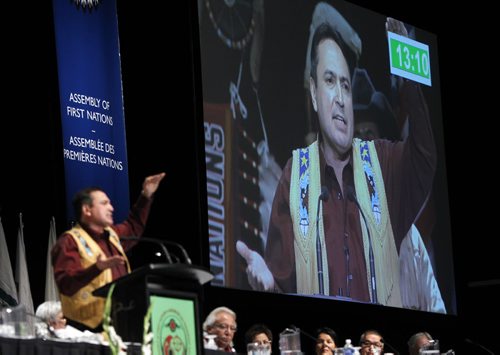 Perry Bellegarde speaks at the All Candidates Forum for National Chief held Tuesday in the RBC Convention Centre Winnipeg. Mary Agnes Welch story. Wayne Glowacki / Winnipeg Free Press Dec.9 2014