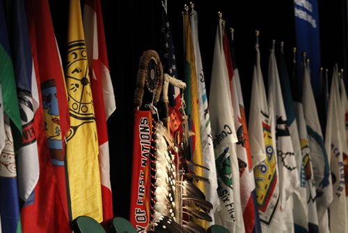 The backdrop for the Assembly of First Nations, Special Chiefs Assembly: the Election of National Chief held in the RBC Convention Centre Winnipeg. Mary Agnes Welch story. Wayne Glowacki / Winnipeg Free Press Dec.9 2014
