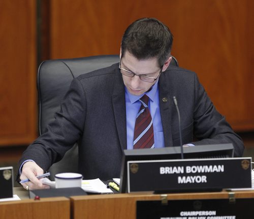 Mayor Brian Bowman at the first regular city council meeting of the new council Wednesday. Aldo Santin  story. Wayne Glowacki / Winnipeg Free Press Dec.10 2014