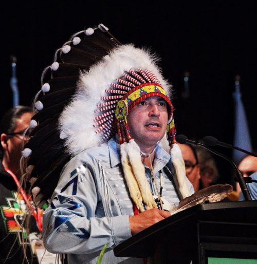 The newly elected Grand Chief Perry Bellegarde speaks after the Assembly of First Nations election Wednesday afternoon at the Winnipeg Convention Centre.  141210 December 10, 2014 Mike Deal / Winnipeg Free Press