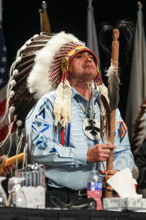 The newly elected Grand Chief Perry Bellegarde after the Assembly of First Nations election Wednesday afternoon at the Winnipeg Convention Centre. 141210 - Wednesday, December 10, 2014 -  (MIKE DEAL / WINNIPEG FREE PRESS)
