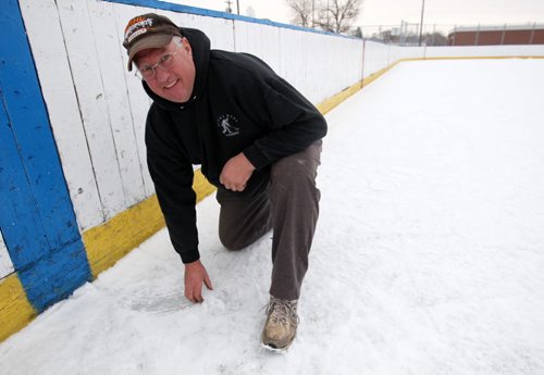 Greg Stojanowski has been monitoring outdoor ice at Chalmers Community Club, 480 Chalmers Avenue - See Scott Billeck story  Dec 22, 2014   (JOE BRYKSA / WINNIPEG FREE PRESS)