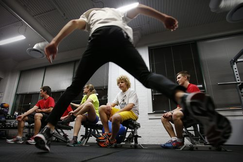 December 23, 2014 - 141223  -  The Manitoba cross-country ski team train at the at Sport For Life Performance Centre Tuesday, December 23, 2014. The team is limited to indoor training due to poor snow conditions. John Woods / Winnipeg Free Press