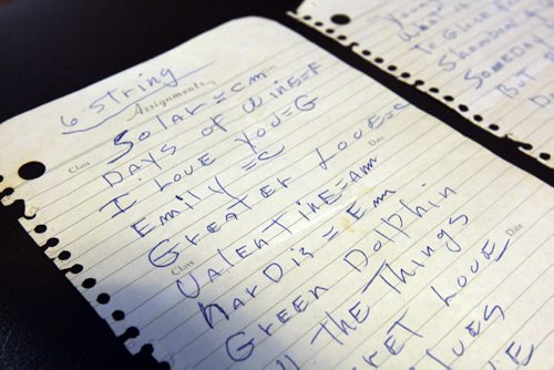Chet Breau, son of guitar legend Lenny Breau-Chet was recently given a found set list from his fathers last set before he was murdered in LA - See Gordon Sinclair story Dec 24, 2014 (JOE BRYKSA / WINNIPEG FREE PRESS)