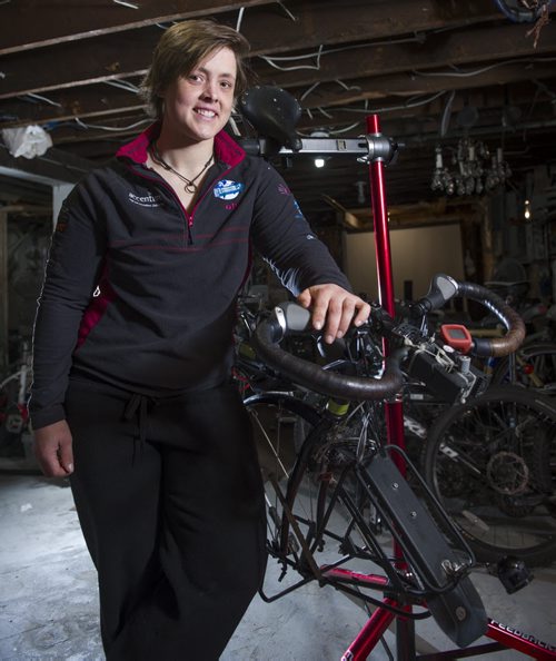 121226 Winnipeg - DAVID LIPNOWSKI / WINNIPEG FREE PRESS  Sarah Outen is biking, rowing, kayaking, and boating around the world. She was in Winnipeg this week for a stop, and is photographed in a Wolseley Area home where she is staying.