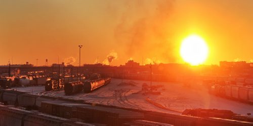 The sun rises over the Arlington rail yard early Sunday morning.   141228 December 28, 2014 Mike Deal / Winnipeg Free Press