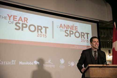 11:53:03 AM  Bowman makes remarks at the podium on the Year of Sport 2015 and the 2017 Canada Summer Games hosted in Winnipeg. 141215 - Monday, December 15, 2014 - (Melissa Tait / Winnipeg Free Press)