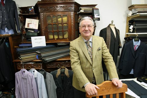 Mr. Serafino Falvo, he is celebrating his 30th year in biz this year (he's also toasting his 75th b-day and 50th wedding anniversary so big year for him...) -Falvo is a master tailor born in Italy, trained in Rome, who took his craft around the world (Australia, England, Scotland, South Africa) before settling in Winnipeg in 1974. He opened his own shop 10 years later, and is considered one of the premiere bespoke tailors in the country. -See Dave Sanderson feature  Dec 31, 2014   (JOE BRYKSA / WINNIPEG FREE PRESS)