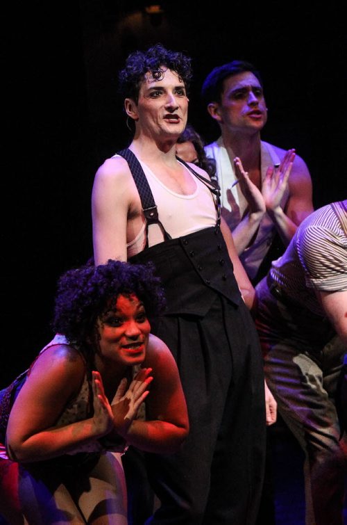 Mike Nadajewski as the Emcee (white tanktop and suspenders) and the cast from the RMTC production of Cabaret perform during a media call Tuesday afternoon. The show will be running from January 8-31 at the John Hirsch Mainstage at the RMTC. 150106 - Tuesday, January 06, 2015 -  (MIKE DEAL / WINNIPEG FREE PRESS)