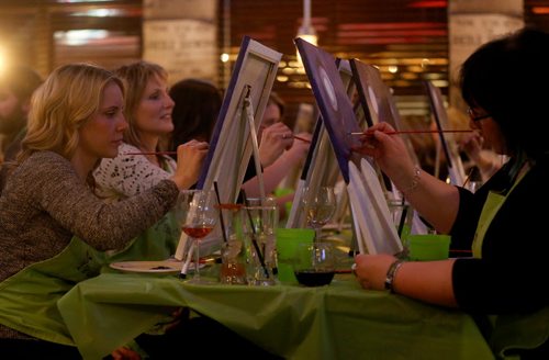 Participants in Paint Nite, at Barley Brothers on Empress. Organized by Manda Brownrigg, not shown, Wednesday, January 7, 2015. (TREVOR HAGAN/WINNIPEG FREE PRESS) - for dave sanderson