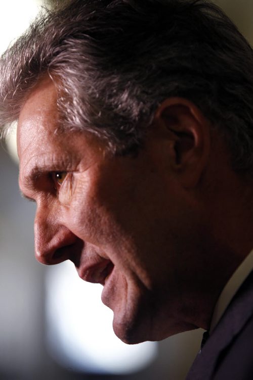 PC Leader Brian Pallister comments on Cabelas distribution centre leaving Winnipeg. Geoff Kirbyson story. Wayne Glowacki/Winnipeg Free Press Jan. 12 2015