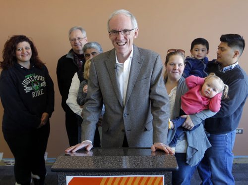 LOCAL NEWS - At the 2nd Floor Chief Peguis Business Centre, Steve Ashton pledges a series of initiatives aimed at renewing the Manitoba New Democratic Party and renewing trust with Manitobans. Here he talks to some supporters. BORIS MINKEVICH /WINNIPEG FREE PRESS. January 12, 2015