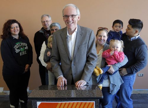 LOCAL NEWS - At the 2nd Floor Chief Peguis Business Centre, Steve Ashton pledges a series of initiatives aimed at renewing the Manitoba New Democratic Party and renewing trust with Manitobans. Here he talks to some supporters. BORIS MINKEVICH /WINNIPEG FREE PRESS. January 12, 2015