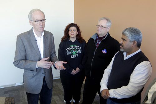 LOCAL NEWS - At the 2nd Floor Chief Peguis Business Centre, Steve Ashton pledges a series of initiatives aimed at renewing the Manitoba New Democratic Party and renewing trust with Manitobans. Here he talks to some supporters. BORIS MINKEVICH /WINNIPEG FREE PRESS. January 12, 2015