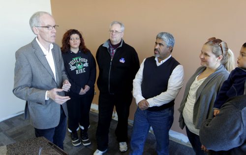 LOCAL NEWS - At the 2nd Floor Chief Peguis Business Centre, Steve Ashton pledges a series of initiatives aimed at renewing the Manitoba New Democratic Party and renewing trust with Manitobans. Here he talks to some supporters. BORIS MINKEVICH /WINNIPEG FREE PRESS. January 12, 2015