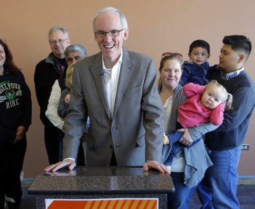 LOCAL NEWS - At the 2nd Floor Chief Peguis Business Centre, Steve Ashton pledges a series of initiatives aimed at renewing the Manitoba New Democratic Party and renewing trust with Manitobans. Here he talks to some supporters. BORIS MINKEVICH /WINNIPEG FREE PRESS. January 12, 2015