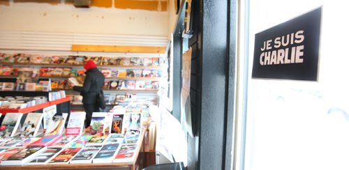 Pic of Je Suis Charlie sign Äì the only sign that owner Gerald Boily will allow in the window of his French book store- the largest carrier of French-language magazines in Manitoba.  See Carol Sanders story.   Jan 13, 2015 Ruth Bonneville / Winnipeg Free Press