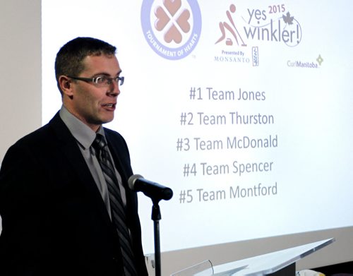 Craig Baker, Executive Director, CurlManitoba at the news conference Wednesday to announce the seeding and the full draw of the 2015 Scotties Tournament of Hearts held January 21-25 at the Winkler Arena in Winkler, MB.  Melissa Martin story Wayne Glowacki / Winnipeg Free Press ¤Jan. 14 2015