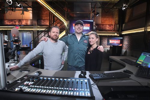 Wheeler in the Mornings with Philly and Rena  is now a live TV show on City TV which is also live on 92 Citi FM- Dave Wheeler,centre, Phil Aubrey, left, and Rena Jaeon set Friday-See Brad Oswald story- Jan 15, 2015   (JOE BRYKSA / WINNIPEG FREE PRESS)