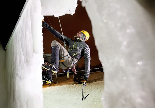 Feature on the Ice Tower which is part of the  St. Boniface Section of the Alpine Club of Canada.   Members of the climbing community enjoy the thrill of ice climbing on the prairies on the locally designed ice tower situated just across the Red River from Waterfront Drive in St. Boniface. The club is hosting a climbing competition for speed and difficulty on Feb 14 & 15 and is open to the public with gear rental available on the site. Mark Smith makes his way up the tower Friday night.   Jan 16 / 2014  Ruth Bonneville / Winnipeg Free Press.