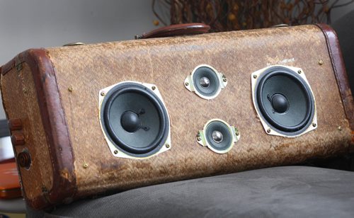 Roselle Turenne makes  speakers out of old suitcases- She started her small company called Sterotypes around Dec 2012  This piece is called Wayward Wind -See David Sanderson story- Jan 19, 2015   (JOE BRYKSA / WINNIPEG FREE PRESS)