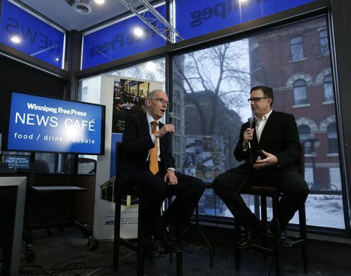 Steve Ashton is interviewed by Dan Lett at the Winnipeg Free Press News Cafe Tuesday. Wayne Glowacki/Winnipeg Free Press Jan. 20 2015