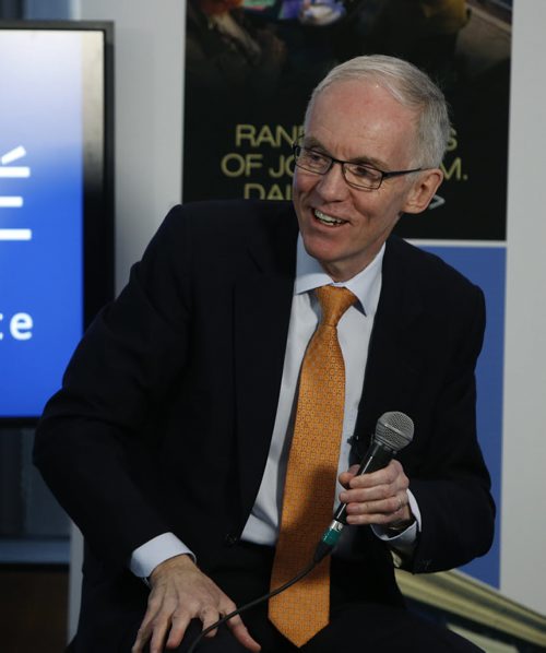 Steve Ashton is interviewed by Dan Lett at the Winnipeg Free Press News Cafe Tuesday. Wayne Glowacki/Winnipeg Free Press Jan. 20 2015