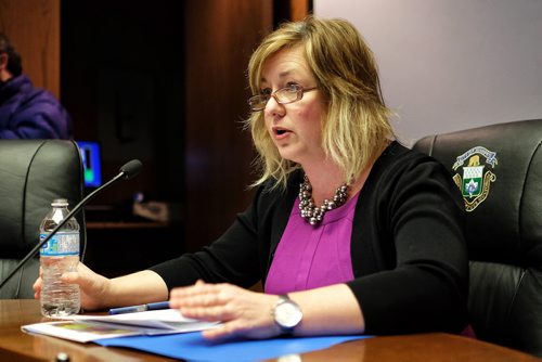 CentreVenture's new CEO Angela Mathieson answers questions during the City Hall's EPC meeting.  150121 January 21, 2015 Mike Deal / Winnipeg Free Press