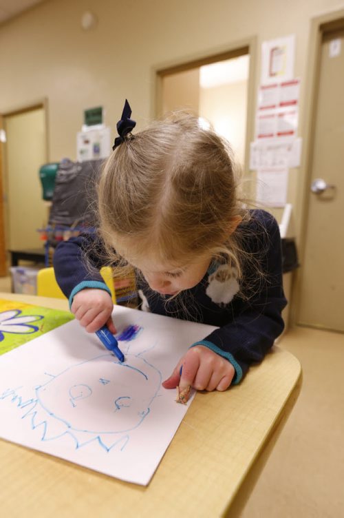 49.8 Zoey works on a drawing in the  Sunny Mountain Day Care Centre. Mary Agnes Welch story. Wayne Glowacki/Winnipeg Free Press Jan. 21 2015
