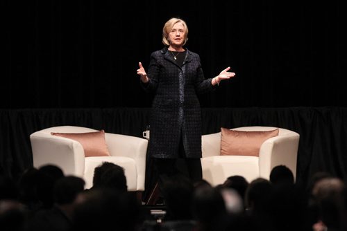 Hillary Rodham Clinton, former U. S. Secretary of State, speaks during the Global Perspectives event at the RBC Convention Centre Wednesday afternoon.  150121 January 21, 2015 Mike Deal / Winnipeg Free Press