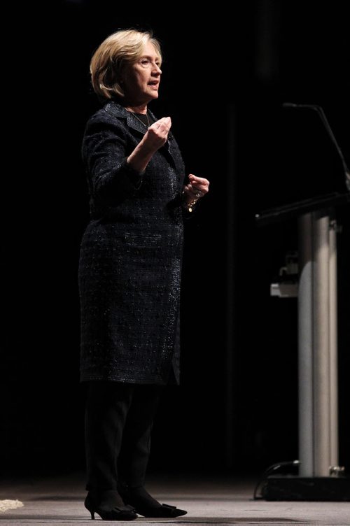 Hillary Rodham Clinton, former U. S. Secretary of State, speaks during the Global Perspectives event at the RBC Convention Centre Wednesday afternoon.  150121 January 21, 2015 Mike Deal / Winnipeg Free Press