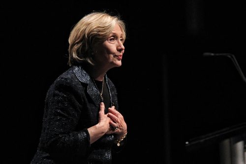 Hillary Rodham Clinton, former U. S. Secretary of State, speaks during the Global Perspectives event at the RBC Convention Centre Wednesday afternoon.  150121 January 21, 2015 Mike Deal / Winnipeg Free Press