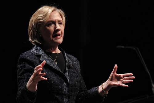 Hillary Rodham Clinton, former U. S. Secretary of State, speaks during the Global Perspectives event at the RBC Convention Centre Wednesday afternoon.  150121 January 21, 2015 Mike Deal / Winnipeg Free Press