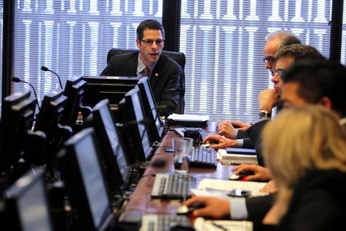 LOCAL - Mayor Brian Bowman at the City Hall's EPC meeting Wednesday. BORIS MINKEVICH/WINNIPEG FREE PRESS. JANUARY 21, 2015