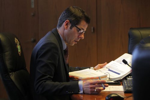 LOCAL - Mayor Brian Bowman at the City Hall's EPC meeting Wednesday. BORIS MINKEVICH/WINNIPEG FREE PRESS. JANUARY 21, 2015