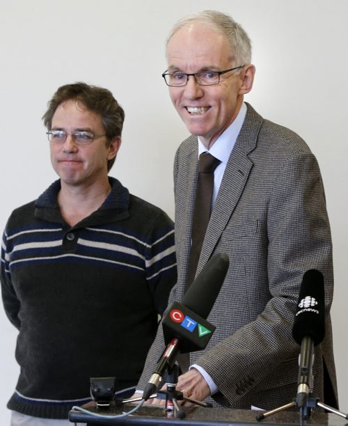At right, Steve Ashton announces a strategy for rural Manitoba and his plan to restore the NDP support in these areas. He was joined by Tom Nevakshonoff NDP MLA for The Interlake.     Bruce Owen story    Wayne Glowacki/Winnipeg Free Press Jan. 23 2015