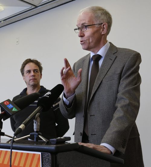 At right, Steve Ashton announces a strategy for rural Manitoba and his plan to restore the NDP support in these areas. He was joined by Tom Nevakshonoff NDP MLA for The Interlake. Bruce Owen story Wayne Glowacki/Winnipeg Free Press Jan. 23 2015